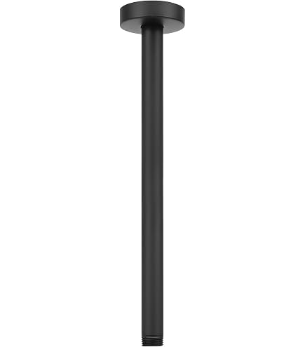 Voolan 16 Inch Square Ceiling Mount Shower Arm – Matte Black, 1/2 NPT Universal Fit With Flange & Teflon Tape, For Rain Shower Heads