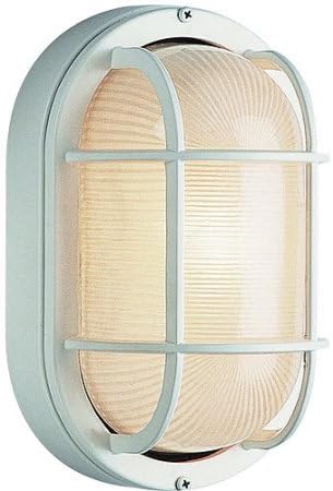 Wall Light Oval Bulkhead 9" with Frosted Glass Shade BelAire, White, Great for Outdoor