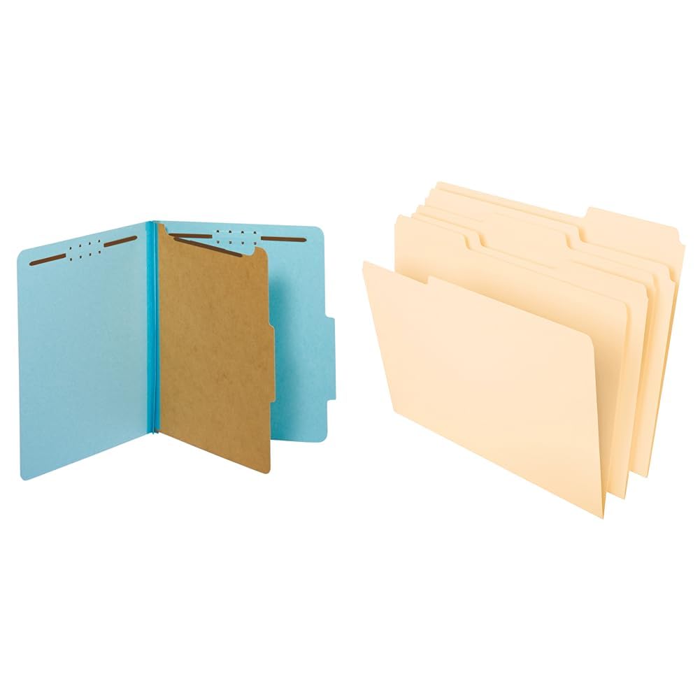 Pendaflex Classification Folders, Standard, 1 Divider, Embedded Fasteners, Letter, 10/BX and Pendaflex File Folders, Letter, Classic Manila, 100/Box Image