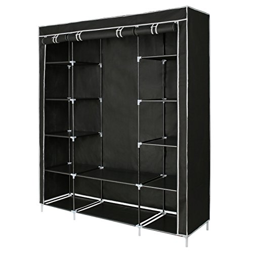 Blissun 59’’ Portable Clothes Closet Non-woven Fabric Wardrobe Storage Organizer (Black)