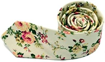 Siviki Elegant Men Fashion Printed Floral Skinny Slim Necktie Cotton Narrow Business Casual Tie