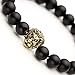 Top Plaza Jewelry Lava Rock Stone Matte Black Agate Mens Gemstone Beads Elastic Bracelet W/Gold Lion Head(Matte Black Agate)