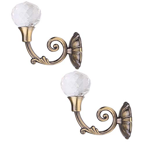 Quaanti 2Pcs Glass Crystal Curtain Holder,Wall Mounted Metal Curtain Holdbacks,Window Tie Back Clips Wall Hook Tassel Holder Curtain Holdbacks Tassel Multi Use Wall Hook Coat Hanger (Khaki)