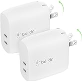 Belkin 40W Dual Port USB-C Wall Charger, USB Type C Charger Fast Charging for iPhone 17 Series, Galaxy S25 Series, Google Pix