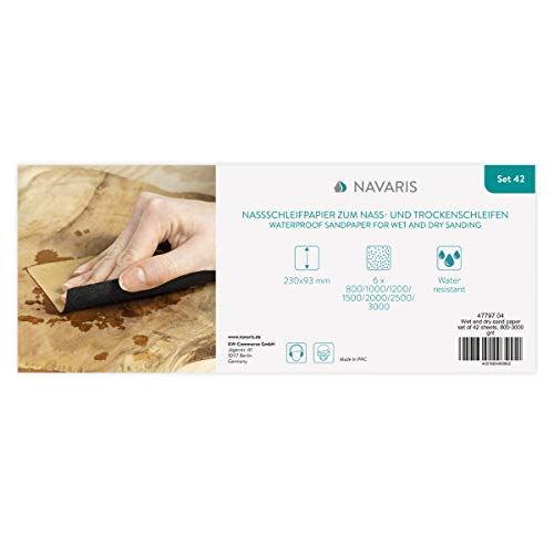 Navaris 42x Hand Schleifpapier Set nass und trocken - 800-3000 Körnung - 93x230mm - wasserfest - Nassschleifpapier Schleifpapier Holz Metall Keramik Stein - Sand Paper – Bild 8