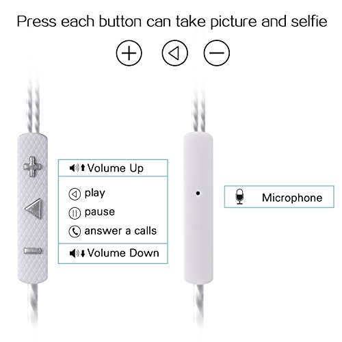 In-Ear Earbuds With Selfie, Kicoeoy Wired Earphones Stereo Bass Headphones Noise Cancelling Headset With Built-in Mic and Volume Control 3 Extra Silicone Ear buds(S/M/L) (Silver)