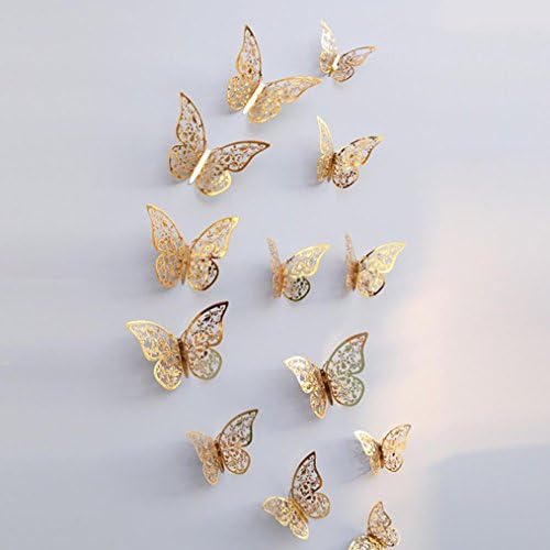 Lowprofile 12 Pcs 3D Hollow Wall Stickers Butterfly Fridge for Home Decoration New Romance Art Home Decor (Gold c)