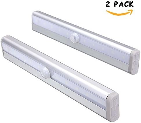SUBOSI 2 Pack Battery Operated Motion Sensor LED Closet Light, Portable Under Cabinet Led Lighting with Magnetic Strip Stick-on Anywhere, LED Night Light for Cabinet Step Under Counter , Cold White