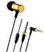 3.5mm Jack In-Ear Wired Metal Earphone, Version 2.0 Enhanced Stereo Bass Headphones Earbud with Crystal Clear Sound and Comfort-Fit (With Mic(Yellow))