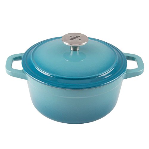 Zelancio 3 Quart Cast Iron Enamel Covered Dutch Oven Cooking Dish with Lid (Teal)
