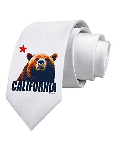 TooLoud California Republic Design - Grizzly Bear and Star Printed White Neck Tie