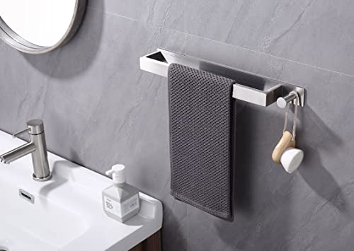 Towel Holder - Self Adhesive 40cm Towel Rail Stainless Steel Towel Rack with Hooks for Bathroom Kitchen (Brushed)