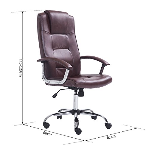 HOMCOM-Poltrona-Sedia-da-Ufficio-Dirigenziale-Sedia-Regolabile-Girevole-62-x-68-x-115-123cm-Marrone
