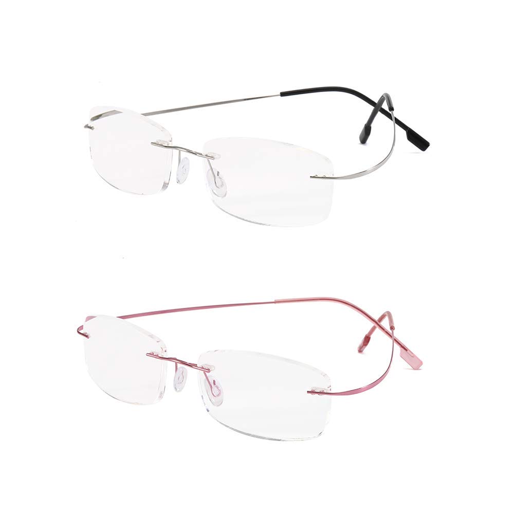 Pack of 2 rimless reading glasses super light titanium reading aid for women and men +1.5