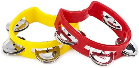 Ursmile Mini Plastic Tambourine for Kids Half Blossom Cutaway Metal Jingles (Pack of 2)