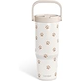 SANDJEST Paw Prints Stainless Steel Straw Lid Tumbler 30oz with Carry Handle for Women Girls Pet Lover Dog Mom Cat Mom, Insulated Travel Coffee Cup, Gift for Sports Workout Christmas Birthday