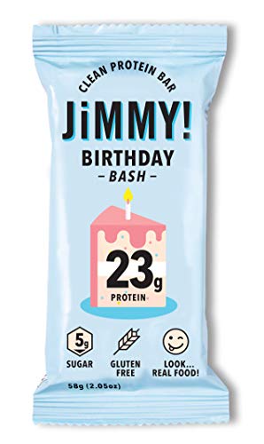 Jimmy! Clean Protein Bar, Birthday Bash, Birthday Cake Energy Bar, 23g Protein, Low Sugar, Gluten Free, 1 Count