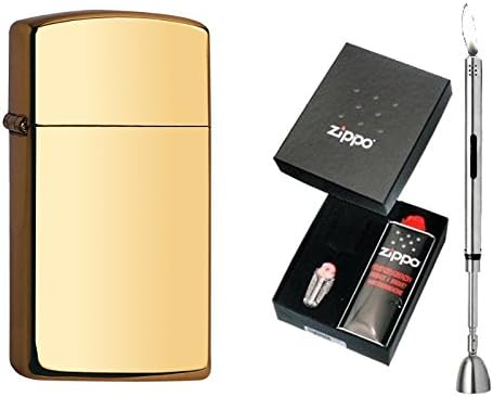 Zippo Slim Brass Polished and Lighter Gift Set Available + R S Lighter Chrome