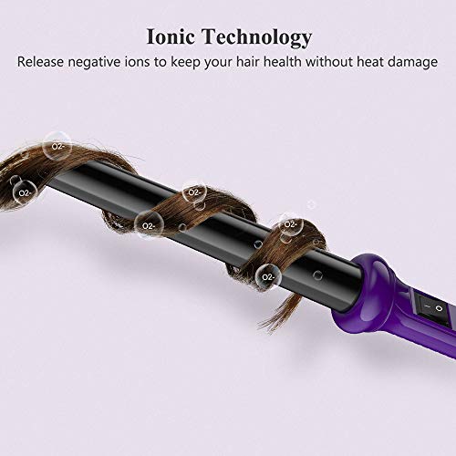 Ovonni Ionic Curling Wand, 3/4-1 Inch Dual Voltage Ceramic Tourmaline Curling Iron Wand, Professional Instant Heat Up Hair Wand for Loose Curls and Waves with Heat Protective Glove (Purple)