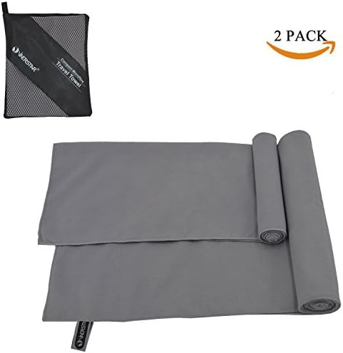 Vinerstar 2 Pack Microfiber Travel Towel (24" x 48") and Hand Towel (16" x 32") - Extra Absorbent, Fast Drying &amp; Antibacterial Towels for Gym, Bath, Fitness, Sport, Yoga (Grey)