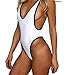 CROSS1946 Sexy Womens Monokini Deep V One Piece Backless Cheeky Swimwear Semi Thong Bikini M,White