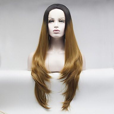 black to light brown two tones ombre hair body wave lace front synthetic wigs heat resistant fiber wig