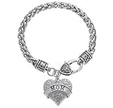 WHC-TECH Bling Crystal Silver Hearts Metal Family Member Bracelets