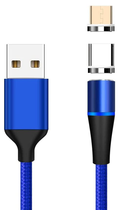 PremiumCord Magnetic USB-C and Micro USB Charging and Data Cable USB 2.0 Male to Male Speed 480 Mbps Colour: Blue Length: 1m