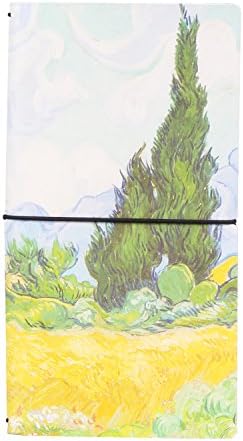 A6 Hardcover Refillable Notebook Class Notebook Journal Diary Portable Handbook Lined with Loop Vincent Van Gogh Oil Painting, Two style Inner Notepad (Wheat field with cypress)