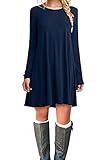 MOLERANI Women's Casual Plain Long Sleeve Simple T-shirt Loose Dress (XL, Navy Blue)