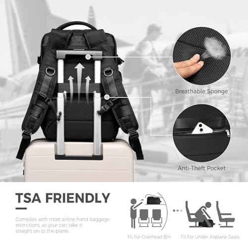 Luggage Travel Bag Backpack for Men and Women, Large Capacity Laptop Compartment, Carry On, Anti-Theft, Waterproof, Airline Approved, Travel Backpack with USB Charging Port