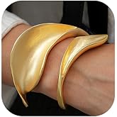 MOEEIJEW Chunky Cuff Bracelets for Women Leaf Gold Statement Bangle Bracelets Exaggerate Hammered Open Bangles Jewelry