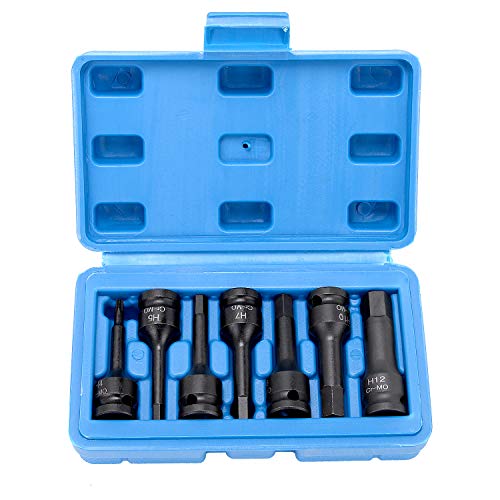 HELAKLS 3/8 Inch Drive Hex Bits Allen Socket Set, 4-12MM 7 Piece Cr-Mo Impact Grade One-Piece Construction Metric Hex Driver Hand Tools For Men 6 CM Length - Thumbnail 7