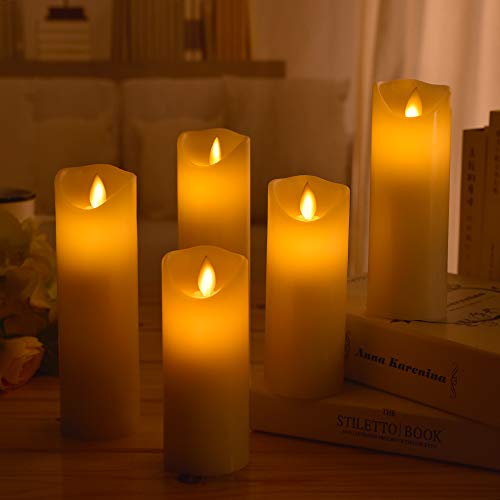 TEECOO Battery Candles, flameless Candles 5-Pack Φ 2.2" x H 5" 6" 7" 8" 9" Set of 5 Real Wax Pillar LED Candles With10-key Remote Control Timer 300+ Hours (5, Ivory) - Thumbnail 4