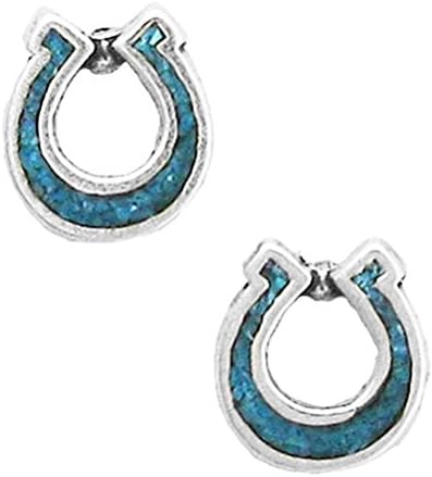 925 Sterling Silver Horseshoe, Turquoise Inlay Earrings Charm Gem Stone Semi
