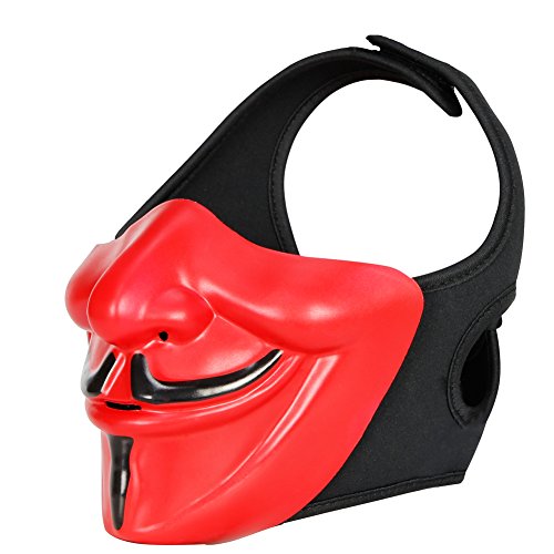 HYOUT Half Face Mask for Christmas Halloween Cosplay Costume Party Movie Prop Evil Demon Monster Kabuki Samurai Hannya Oni Protective Mask for Airsoft Paintball Hunting Shooting BB Gun CS Game