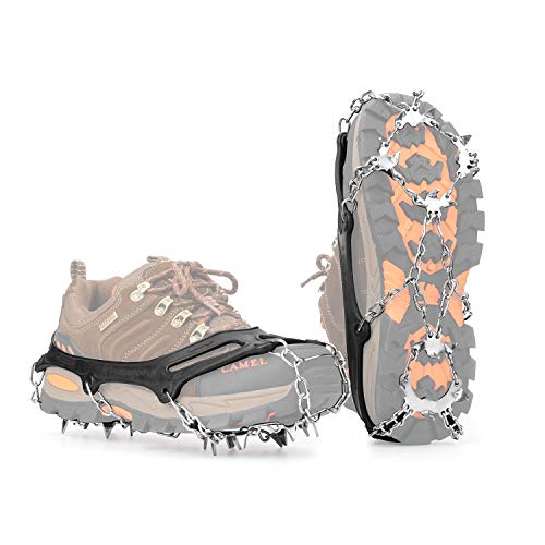 Vdealen Crampons for Shoes, 19 Teeth Stainless Steel Anti-Slip Traction Ice Cleats, Slip-Resistant Snow Ice Spikes,Crampons,Ice Snow Grips for Walking on Ice Snow (Black, L(41-44))