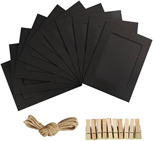 Yilove 3x5 Cardboard Paper Picture Frames Inch DIY Photo Frame with Clips and String, Black
