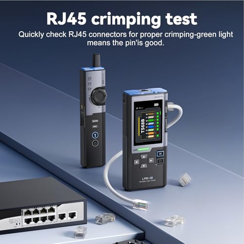 Professional RJ45 Network Cable Tester, Rechargeable Electric Ethernet Cable Locator, POE Test, NCV Test, Wire Crimping, Cable Length, Network Speed, 2.4" TFT Screen