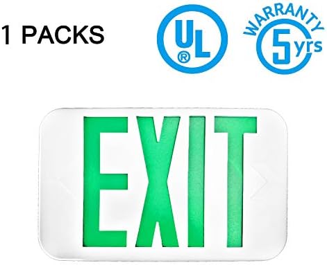 SPECTSUN 1PACK LED Exit Sign with Battery Backup, Green Exit Light ,Hardwired Exit Sign, 120V/277V Exit Sign with Arrow,UL Exit Sign Lighting, Commercial Egress Light,2 sided Fire Exit Sign Plastic