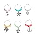 Souarts Mixed 6pcs Rhinestone Wine Glass Charms Marker Tags Set with Box Starfish Anchor Pendants