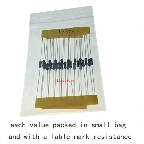 Film Resistor Kit, 1/4W Metal Film Resistors Assorted Box Assortment Kit Set of 525, Range 0 Ohm- 1M Ohm, 5% Tolerance, 17Value 1/4 Watt Resistor , By Ltvystore