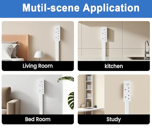 Electrical Outlet Socket Extender Stick,1500W Power Expander Strip with 2 AC Outlets & USB-A & USB-C Ports, 71.5CM Extendable Rotating 180°, Wall Plug for Behind Couches, Nightstands, Desks, (White)