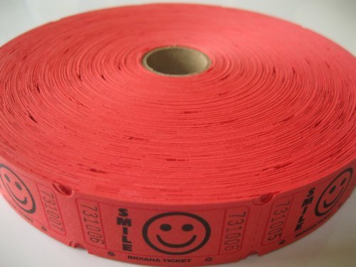 1 X 2000 Red Smile Single Roll Consecutively Numbered Raffle Tickets