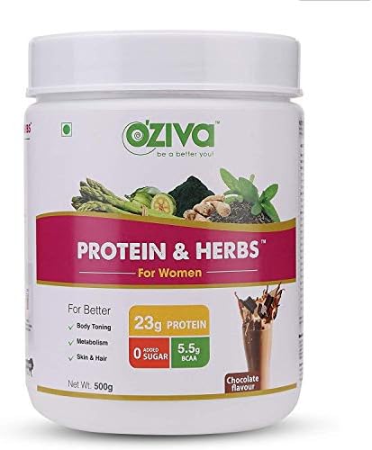 OZiva Protein & Herbs, Women, Whey Protein with Ayurvedic Herbs & Multivitamins (Soy Free, Gluten Free), Chocolate, 16 Servings, 0g Added Sugar