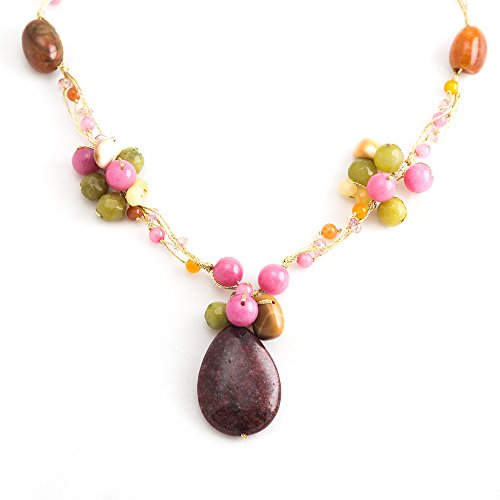 Handmade multi-colored gemstones beads silk thread clus…