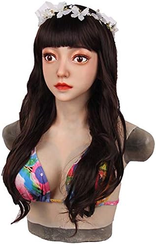 GXJ Realistic Silicone Female Mask Head with D CUP Breast Forms Artificial Fake Boobs Crossdresser Trandsgender Shemale Drag Queen