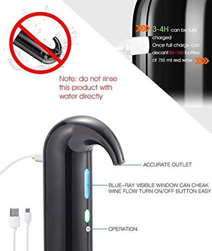 YKiMi Electric Wine Aerator Pourer, Multi-Smart Automatic Wine Oxidizer Dispenser USB Rechargeable Spout Pourer, Instant Oxygenation