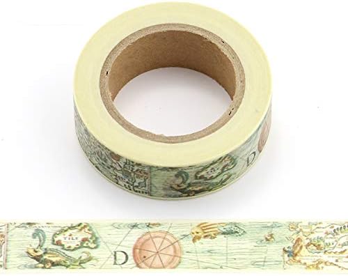 Antique Vintage Retro Map Themed Washi Tape 15mm x 10 Metre Roll