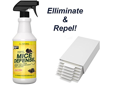 Exterminators Choice Mice Defense Repellent Elimination Natural Spray Kit- Trap Deterrent with 6 Glue Boards Effective Mouse eco Friendly